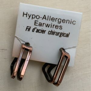 New vintage copper triangular minimalist double hoop earrings